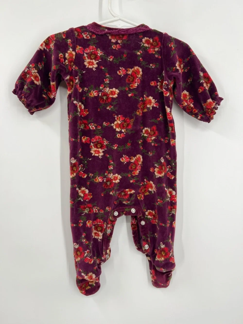 April Cornell Amelia Plum Purple Floral Velour Baby Romper 0-6 months